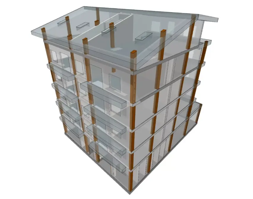 BIM design overlay on a building model